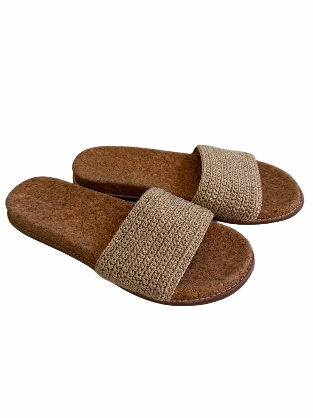 The Sak Mendocino Slide Sandal Hand Crochet Tan Size 10